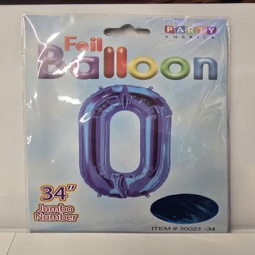 Foil Balloon 34 inches Blue color. Number 0. Birthday