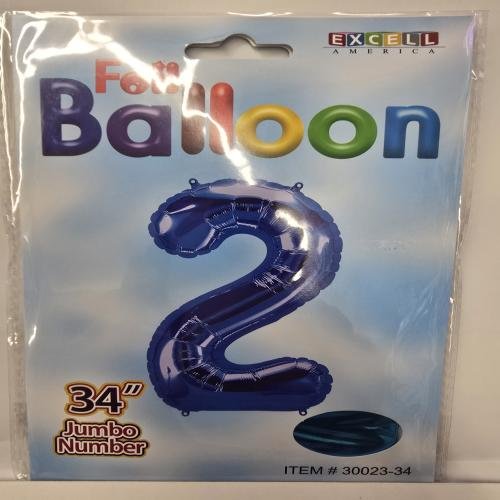 Foil Balloon 34 inches Blue color. Number 2. Birthday