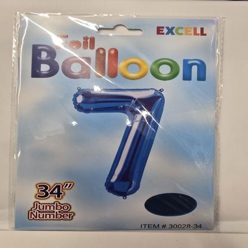 Foil Balloon 34 inches Blue color. Number 7. Birthday